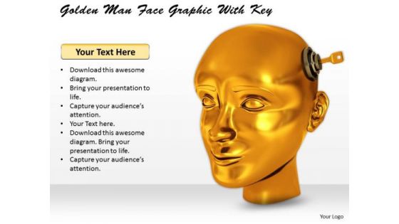 Stock Photo Golden Man Face Graphic With Key PowerPoint Template
