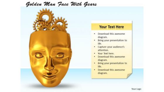 Stock Photo Golden Man Face With Gears PowerPoint Template