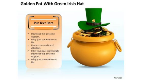 Stock Photo Golden Pot With Green Irish Hat PowerPoint Template