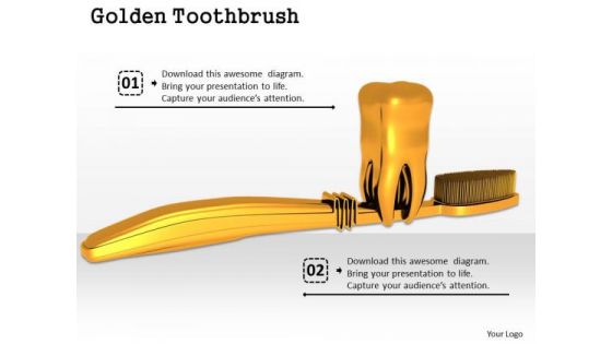 Stock Photo Golden Tooth With Toothbrush PowerPoint Slide