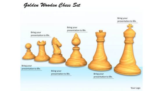 Stock Photo Golden Wooden Chess Set PowerPoint Template