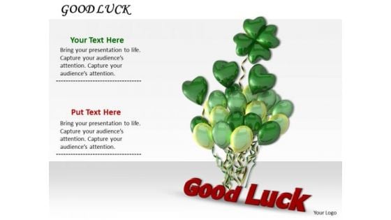 Stock Photo Good Luck Text With Green Balloons PowerPoint Slide