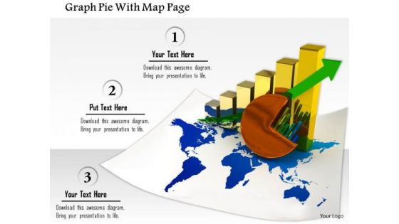 Stock Photo Graph Pie With Map Page PowerPoint Slide