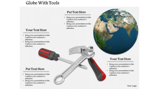 Stock Photo Graphics Of Globe With Service Tools PowerPoint Slide