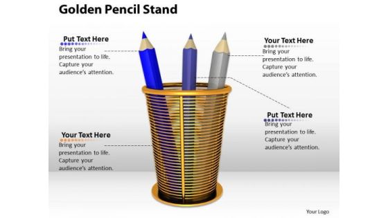 Stock Photo Graphics Of Golden Pencil Stand PowerPoint Slide