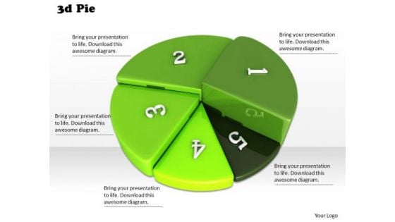 Stock Photo Green 3d Pie Chart For Result Analysis PowerPoint Slide