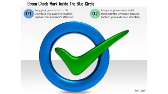 Stock Photo Green Check Mark Inside The Blue Circle PowerPoint Slide