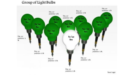 Stock Photo Green Light Bulbs With One Standing Ahead PowerPoint Slide