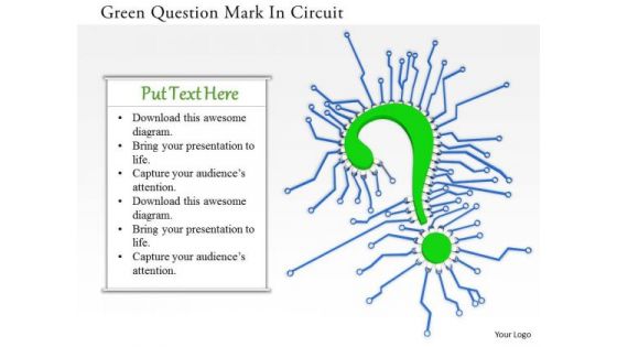 Stock Photo Green Question Mark In Circuit PowerPoint Slide