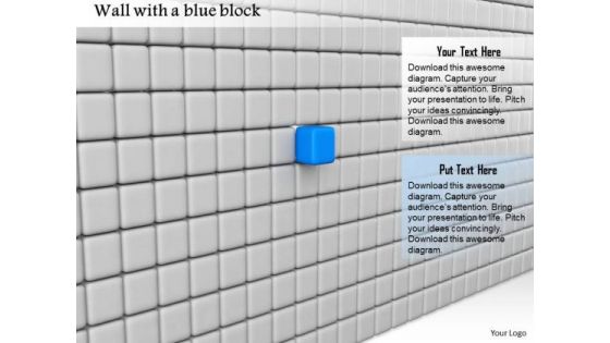 Stock Photo Grey Cube Wall With Blue Cube In Center PowerPoint Slide