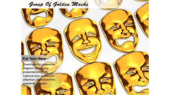 Stock Photo Group Of Golden Masks PowerPoint Template