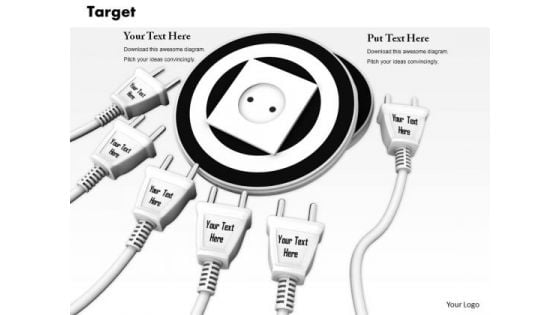 Stock Photo Group Of White Plugs Moving Towards Target Socket PowerPoint Slide