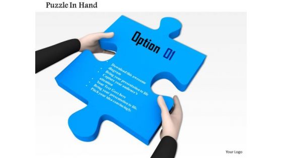 Stock Photo Hands Holding Blue Puzzle PowerPoint Slide