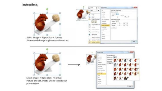 Stock Photo Heart And Brain On Scale PowerPoint Slide