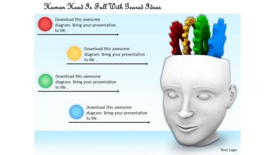 Stock Photo Human Head Is Full With Geared Ideas PowerPoint Template