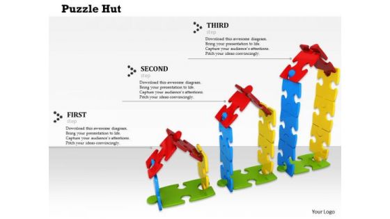 Stock Photo Huts Made Of Puzzle Pieces PowerPoint Slide