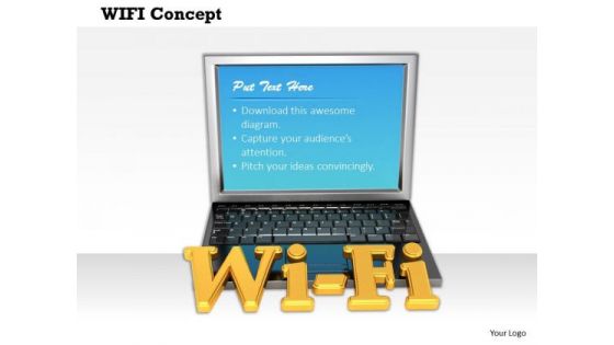 Stock Photo Illustration Of Laptop With Wi Fi Text Pwerpoint Slide