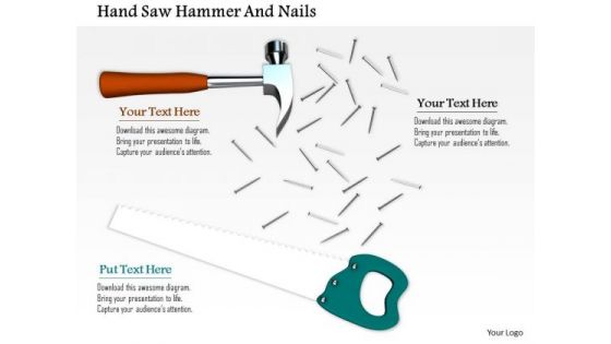 Stock Photo Image Of Handsaw Hammer And Nails PowerPoint Slide