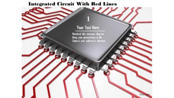 Stock Photo Integrated Circuit With Red Lines PowerPoint Slide