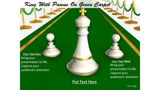 Stock Photo King With Pawns On Green Carpet PowerPoint Slide