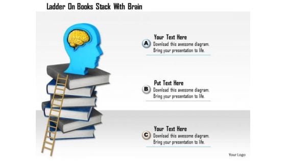 Stock Photo Ladder On Books Stack With Brain PowerPoint Slide Stock Photo Ladder On Books Stack With Brain PowerPoint Slide