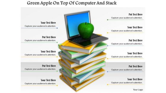 Stock Photo Laptop And Apple On Books Stack PowerPoint Slide