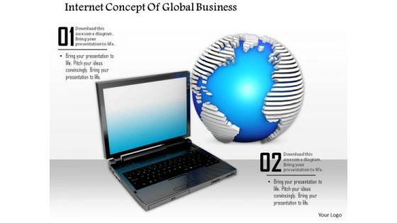 Stock Photo Laptop And Globe Textured Global Business PowerPoint Slide