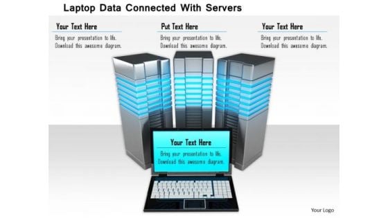 Stock Photo Laptop Data Connected With Servers Image Graphics For PowerPoint Slide