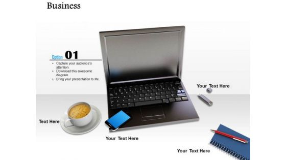 Stock Photo Laptop Smart Phone With Coffee Cup PowerPoint Slide