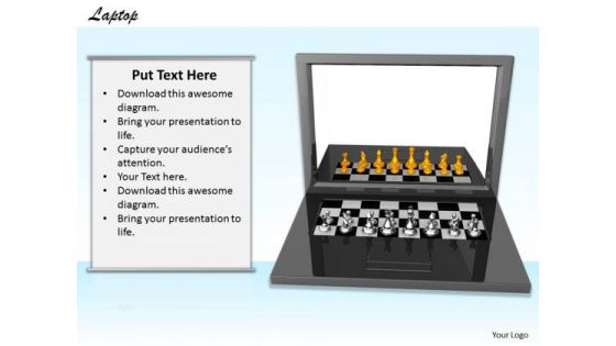 Stock Photo Laptop With Chess Pieces PowerPoint Slide