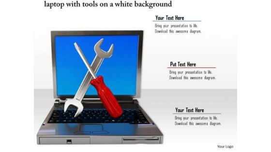 Stock Photo Laptop With Service Tools White Background PowerPoint Slide