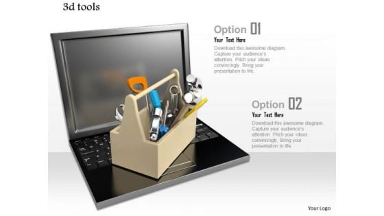 Stock Photo Laptop With Tool Box For Repair And Service PowerPoint Slide