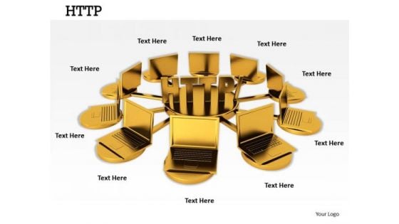 Stock Photo Laptops Connected To 3d Word Http PowerPoint Slide