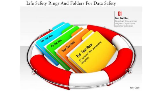 Stock Photo Life Safety Rings And Folders For Data Safety PowerPoint Slide