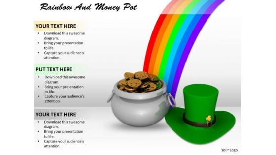 Stock Photo Money Pot With Rainbow And Hat PowerPoint Slide