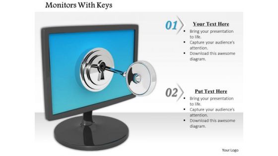 Stock Photo Monitor With Lock And Key Security PowerPoint Slide