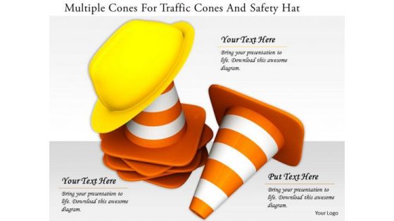 Stock Photo Multiple Cones For Traffic Cones And Safety Hat PowerPoint Slide