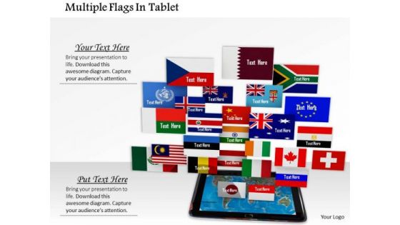 Stock Photo Multiple Flags In Tablet PowerPoint Slide