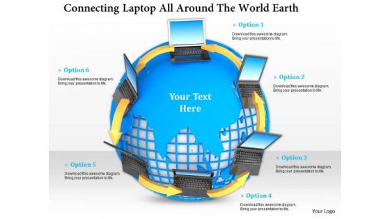 Stock Photo Network Of Laptop On Globe Internet Concept PowerPoint Slide