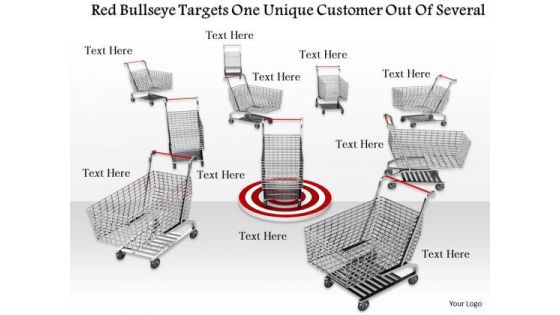 Stock Photo One Unique Shopping Cart On Red Dartboard PowerPoint Slide