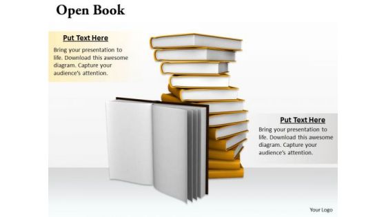 Stock Photo Open Book Pile Of Books PowerPoint Slide