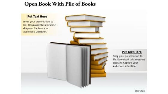 Stock Photo Open Book With Pile Of Books PowerPoint Template