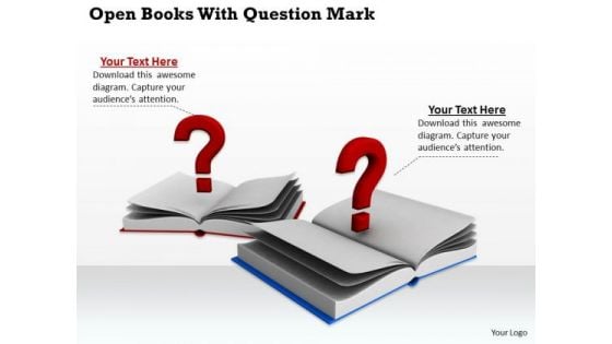 Stock Photo Open Books With Question Marks PowerPoint Template