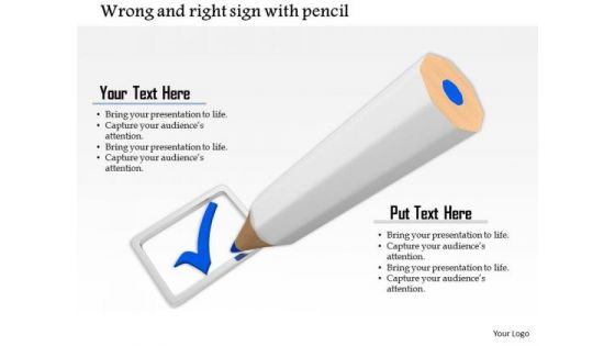 Stock Photo Pencil With Blue Tick Mark PowerPoint Slide