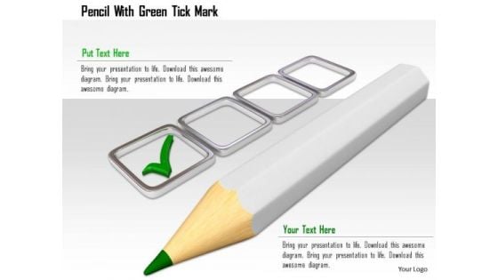 Stock Photo Pencil With Green Tick Mark PowerPoint Slide