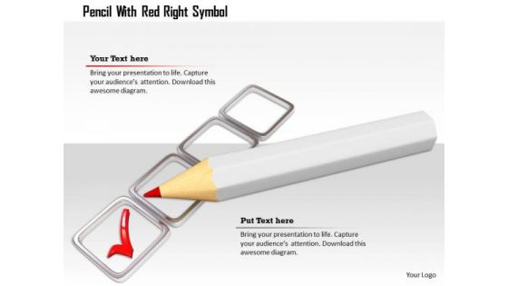 Stock Photo Pencil With Red Right Symbol PowerPoint Slide