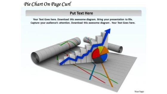 Stock Photo Pie Chart On Page Curl Arrow PowerPoint Slide