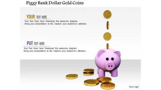 Stock Photo Piggy Bank Dollar Gold Coins PowerPoint Slide