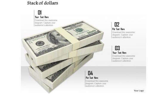 Stock Photo Pile Of Money Dollars Bundles PowerPoint Slide