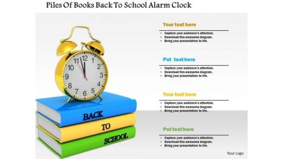 Stock Photo Piles Of Books Back To School Alarm Clock PowerPoint Slide